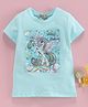 Memory Life Half Sleeves Tee Unicorn Embroidered Patch - Blue