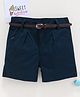 Memory Life Solid Shorts with Belt - Navy Blue