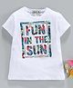 Memory Life Half Sleeves Tee Text Embroidered Patch - White