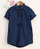 Memory Life Short Sleeves Solid Frock - Navy Blue