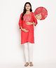 Kriti Three Fourth Sleeves Maternity Ethnic Kurta - Red