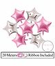 Amfin 9 Inches Star Shaped Foil Balloons with Ribbon Pink Sliver - Pack of 25