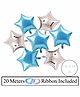 Amfin 9 Inches Star Shaped Foil Balloons with Ribbon Blue Sliver - Pack of 25