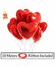 Amfin 18 Inches Heart Shaped Foil Balloons with Ribbon Red - Pack of 11