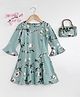 Peppermint Full Sleeves Flower Print Dress With Bag - Green