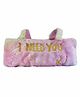 Spiky Fur Pencil Pouch Text Embroidery - Pink