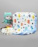 Mom's Home Muslin Printed Towel & Wash Cloths Set Pack of 6 - White