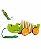 FunBlast Wooden Walk-A-Long Crocodile Toy with Whistle - Green