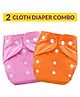 Bembika Washable & Reusable Solid Pocket Cloth Diapers Without Insert Pack of 2 - Orange Pink
