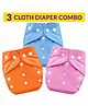 Bembika Washable & Reusable Solid Pocket Cloth Diapers Without Insert Pack of 3 - Orange Pink Blue