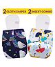 Bembika Reusable Cloth Diapers With Inserts Multi Print Pack of 2 - Blue White