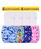 Bembika Reusable Printed Cloth Diapers With Inserts Pack of 4 - Multicolor