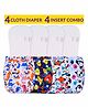 Bembika Reusable Printed Cloth Diapers With Inserts Pack of 4 - Multicolor
