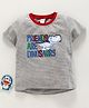 Meng Wa Half Sleeves Striped Tee Dinosaur Print - Grey