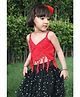 Woonie Sleeveless Handmade Crochet Spaghetti Fringes Crop Top - Red