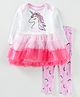 Kookie Kids Full Sleeves Layered Top & Leggings Unicorn Print - White Pink
