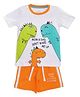 Little Marine Half Sleeves Dino Family Printed T-Shirt & Shorts Set - White & Orange