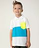 Cherry Crumble By Nitt Hyman Half Sleeves Color Block T-Shirt With Pocket - White & Blue