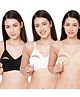 MomToBe Pack of 3 Solid Colour Cotton Full Cup Feeding Maternity Bra - White Black Beige