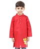 Babyoye Cotton Full Sleeves Kurta Tiger Embroidery - Red