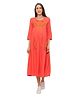 MomToBe Three Fourth Sleeves Flower Embroidery Detailing Maternity Dress - Peach