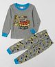 Kookie Kids Full Sleeves Night Suit Crane Print - Grey