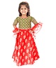 Babyhug Half Sleeves Embroidered Choli Lehenga and Ruffled Dupatta Set - Green Red