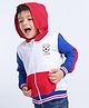 Babyhug Full Sleeves Hooded Sweat Jacket Soccer Champ Patch - Red Light Grey Blue