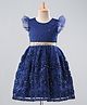 Pspeaches Cap Sleeves Flower Lace Detailing Dress - Navy Blue