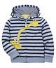 Kookie Kids Full Sleeves Hooded Striped Sweat Jacket Crane Patch - Blue