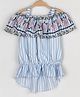 Peppermint Cold Shoulder Half Sleeves Striped Top - Blue