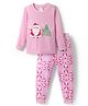 Kookie Kids Cotton Sinker Knit Full Sleeves T-Shirt & Pyjama Night Suit with Santa Claus Print - Pink