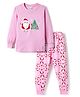 Kookie Kids Cotton Sinker Full Sleeves T-Shirt & Pajama Night Suit with Christmas Print - Fuchsia