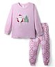 Kookie Kids Cotton Sinker Full Sleeves T-Shirt & Pajama Night Suit with Christmas Print - Fuchsia