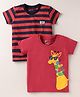 Bodycare Cotton Knit Half Sleeves Striped & Giraffe Printed T-Shirts Pack of 2 - Red