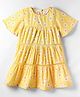Button Noses Cotton Woven Half Sleeves Frock With Floral Print - Yellow