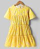 Button Noses Cotton Woven Tiered Dress with Floral Print - Yellow