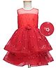 Mark & Mia Cotton Sleeveless Layered Frock with Sequin Detailing & Floral Applique - Red