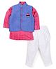 Active Kids Wear Jodhpuri Kurta And Pajama With Jacket Brooch Design - Blue And Pink