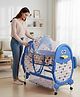 Baby Cradle with Mosquito Net Penguin Design and Polka Dots - Blue| Balanced Swing| Swing Lock| Storage Basket| Wheels with Lock| Removable Canopy Style Mosquito Net