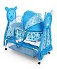 Babyhug Love Teddy Print Bassinet with Swing Lock Function and Detachable Inner Storage Basket  Blue| Storage Basket| Wheels with Lock| Mosquito Net