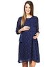 Mine4Nine Quarter Sleeves Polka Dot Maternity Dress - Blue