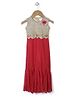 Chocopie Sleeveless Self Design Party Frock - Red & Gold