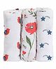 Elementary Organic Cotton Muslin Swaddle Wrapper Flowers Stars & Bird Print Set of 3 - Red & Blue  