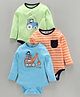 Babyoye Full Sleeves Onesies Vehicle Print Pack of 3 - Green Orange Blue