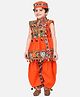 BownBee Sleeveless Mirror Work Kedia With Dhoti & Cap - Orange