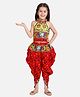 BownBee Peacock Embroidered Halter Neck Sleeveless Choli With Dhoti - Red