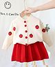 Kookie Kids Full Sleeves Sweater & Skirt Floral Appliques - Off White & Red
