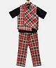 Actuel Full Sleeves Shirt With Checkered Waistcoat & Pants - Red & Black