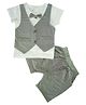 Awabox Short Sleeves Geometric Print Waistcoat Attached Tee With Shorts - Grey